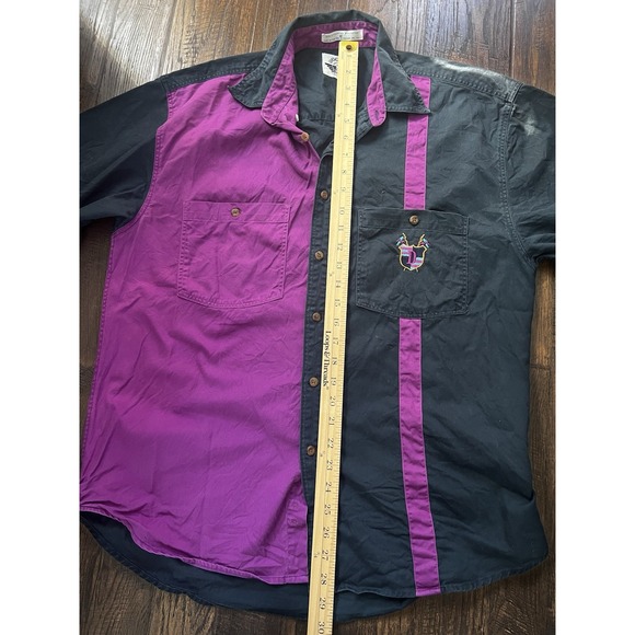 VTG Dockers Levis Shirt Mens M Colorblock Striped 90s Button Down Purple Navy - Picture 8 of 9